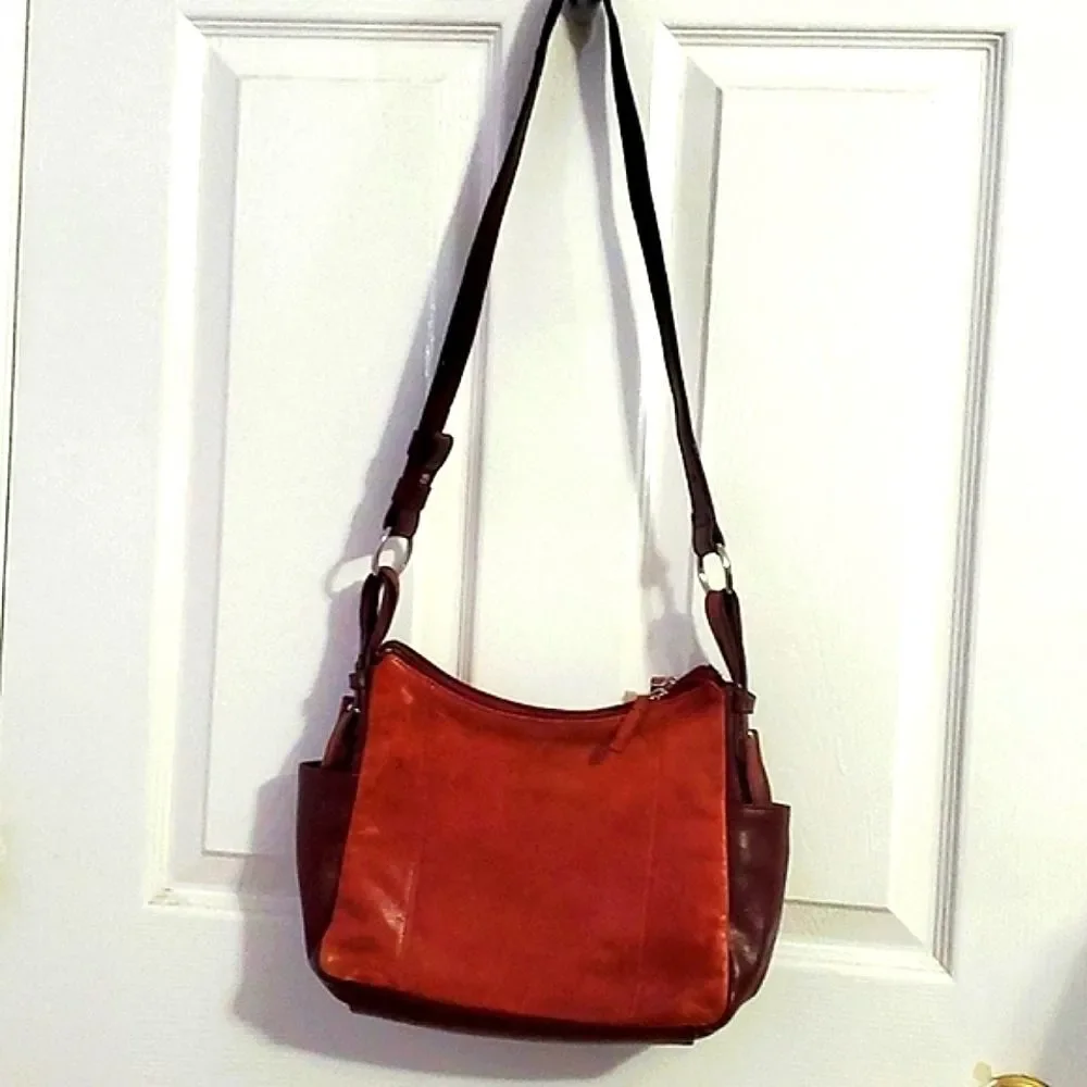 Aurielle Two Tone Leather Utility Multi-pocket Shoulder Bag Boho Retro